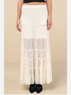 Lace Tiered Maxi Skirt - White